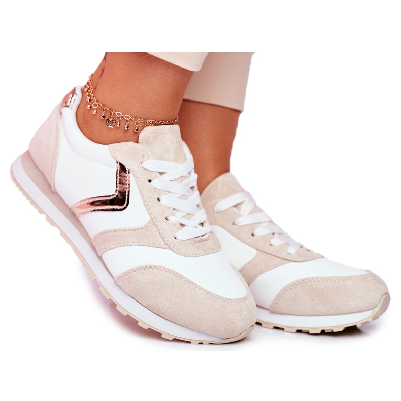 Chaussures de sport femme roulette blanche et beige brun