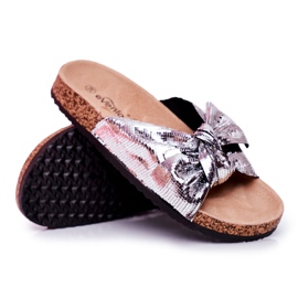 EVE Chaussons pour femmes avec un grand nœud argenté Lovely Time gris EVE Chaussons pour femmes avec un grand nœud argenté Lovely Time gris