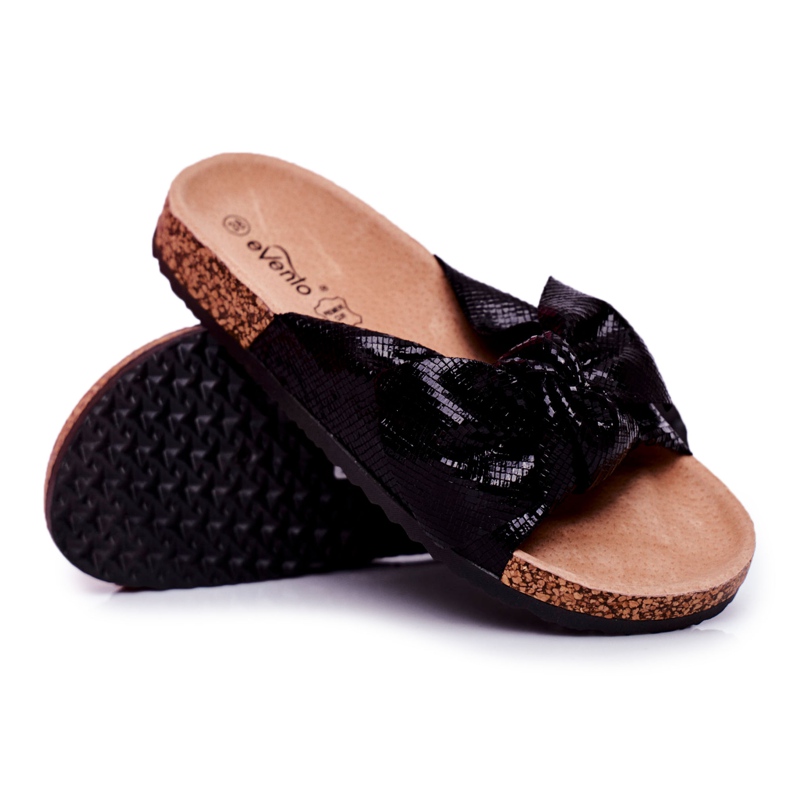 EVE Chaussons pour femmes avec un grand nœud Noir Lovely Time le noir