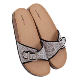 Chaussons noirs avec pierres L-1032 Noir le noir