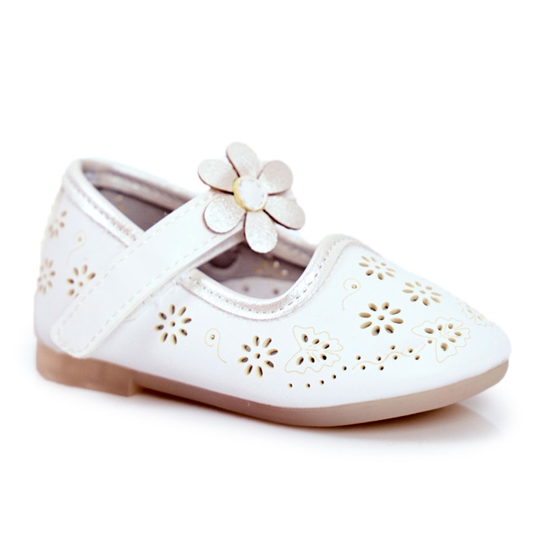 Apawwa Ballerines pour enfants sur Velcro Kwiatuszek White Flored blanche
