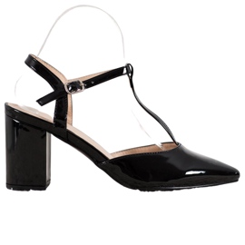 Diamantique Escarpins sur une barre avec un talon exposé noir