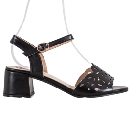 Kylie Sandales Avec Eco Cuir Sur Une Barre noir