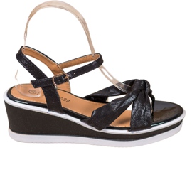 SHELOVET Sandales compensées brillantes noir