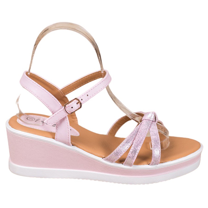 SHELOVET Chaussures compensées décontractées en cuir écologique rose