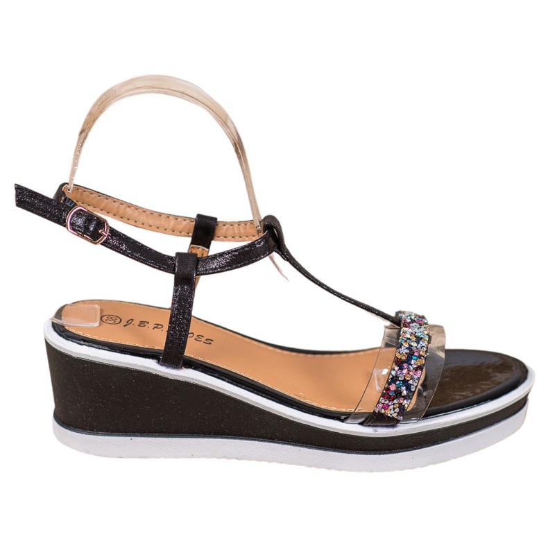 SHELOVET Chaussures compensées élégantes en cuir écologique le noir SHELOVET Chaussures compensées élégantes en cuir écologique le noir