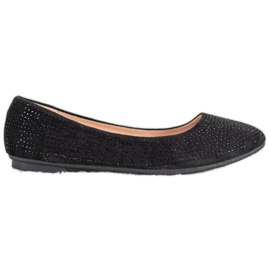 Diamantique Ballerines en daim avec cristaux noir