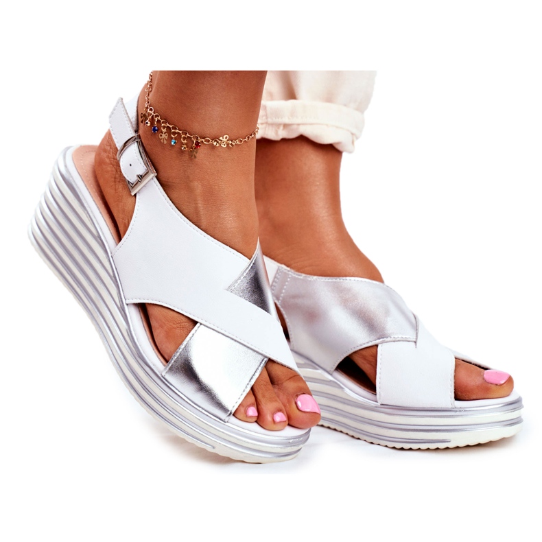 Sandales Pour Femmes Sur Compensée Sergio Leone Blanc SK328 blanche gris