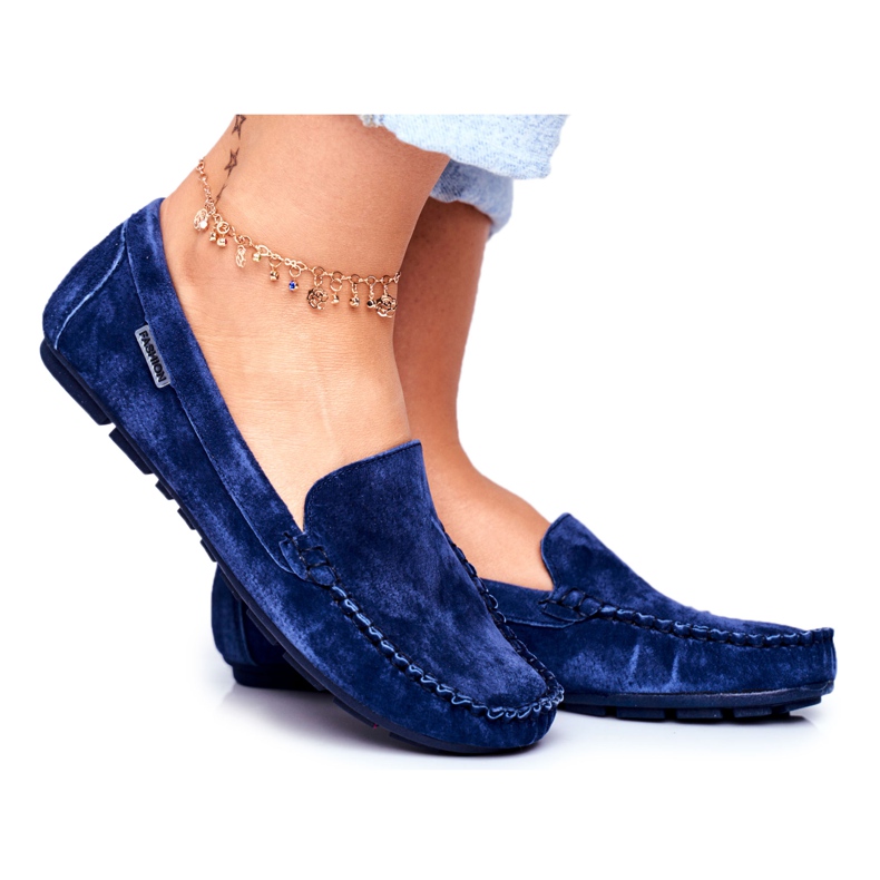 Vinceza Mocassins Femme Cuir Daim Bleu Papito