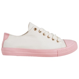 SHELOVET Baskets en textile blanc rose