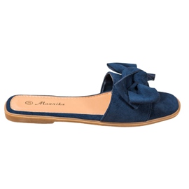Mannika Pantoufles Avec Un Noeud bleu marine bleu
