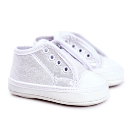 Apawwa Baskets Enfant Velcro Avec Brocart Baptême Silver Milley blanc