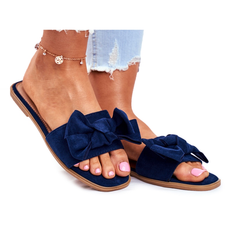 Pantoufles Malaisiennes Pour Femmes Avec Nœuds Bleu Marine