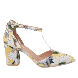 Escarpins sur le poteau avec des fleurs LE076P Jaune multicolore