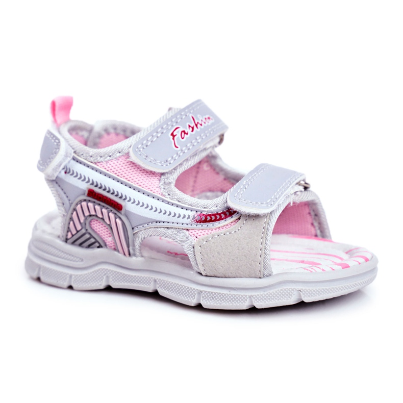 PL1 Sandales Enfant avec Velcro Gris Grobino rose