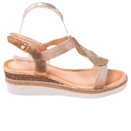 Diamantique Sandales compensées en textile doré