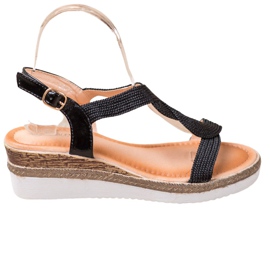 Diamantique Sandales compensées en textile noir