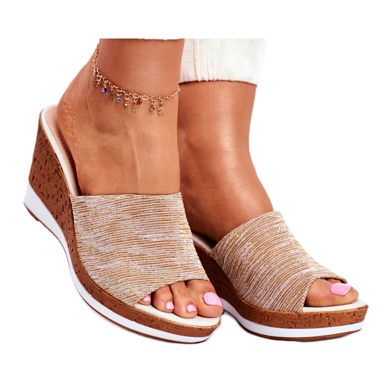 Chaussons Femme Sur Compensée Sergio Leone Beige SK320 d'or