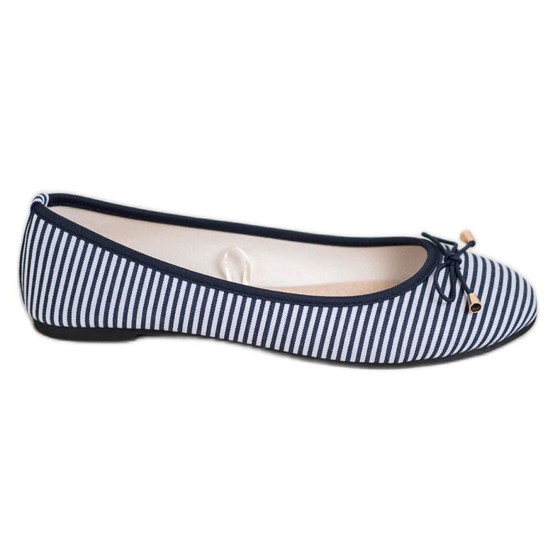 SHELOVET Ballerine à rayures blanche bleu marin