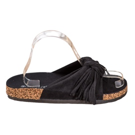 Bestelle Pantoufles En Daim Avec Franges le noir