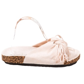 Bestelle Pantoufles En Daim Avec Franges beige