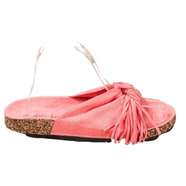 Bestelle Pantoufles En Daim Avec Franges rouge