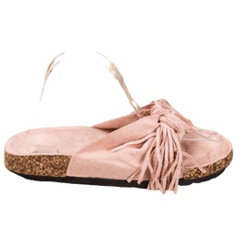 Bestelle Pantoufles En Daim Avec Franges rose