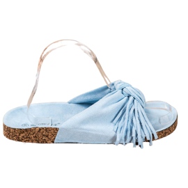 Bestelle Pantoufles En Daim Avec Franges bleu