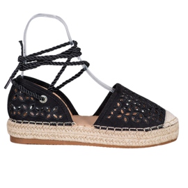 Bella Star Espadrilles Nouées Sur La Plateforme noir
