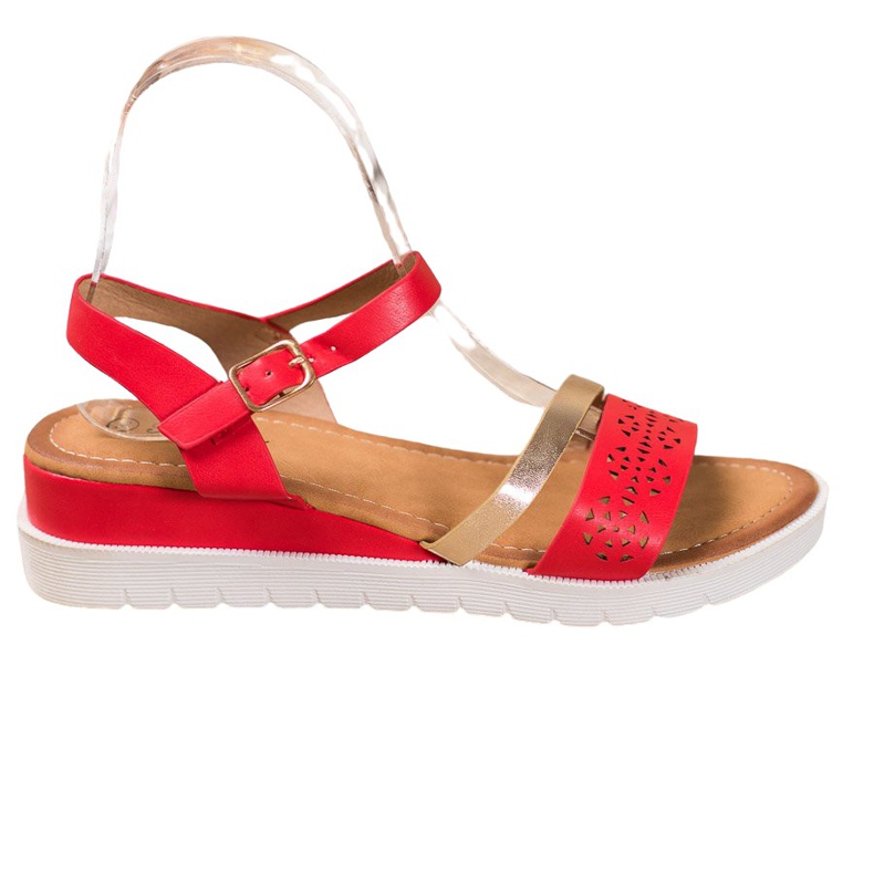 Renda Sandales compensées en cuir écologique rouge