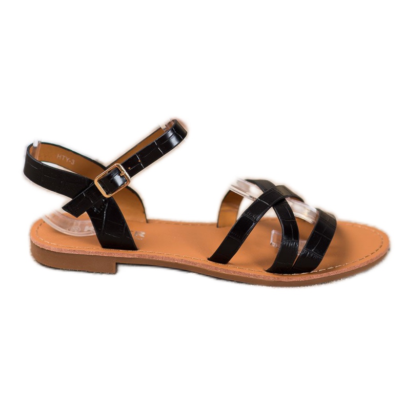 SHELOVET Sandales sur un talon plat le noir
