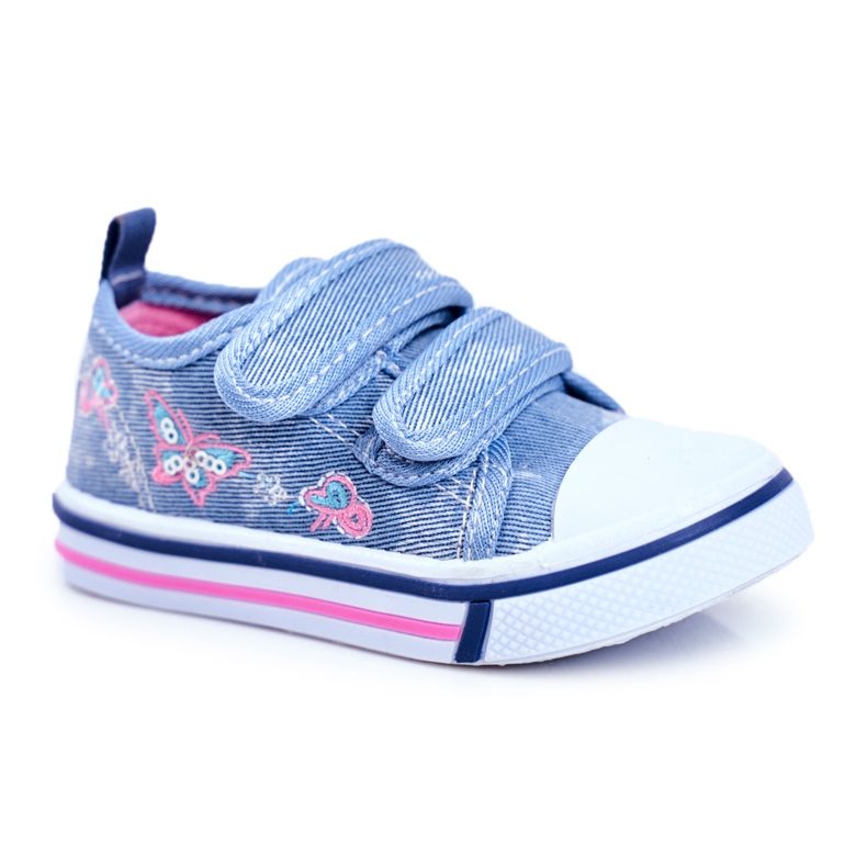 PL1 Baskets Enfant Bleu Junalo Velcro rose