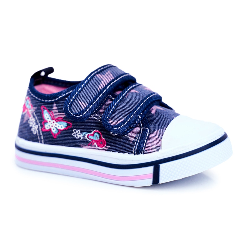 Le Scarpe Baskets Enfant Bleu Marine Junalo Velcro rose