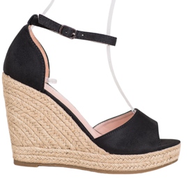 SHELOVET Espadrilles Noires Sur Le Compensé