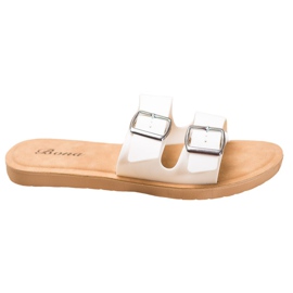 Bona Pantoufles Classiques Avec Boucle blanc