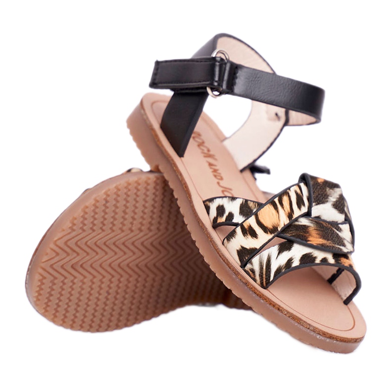 FRROCK Sandales Enfant Avec Velcro Panterka Mimi brun le noir orange