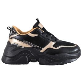 SHELOVET Baskets noires avec empiècements dorés le noir jaune