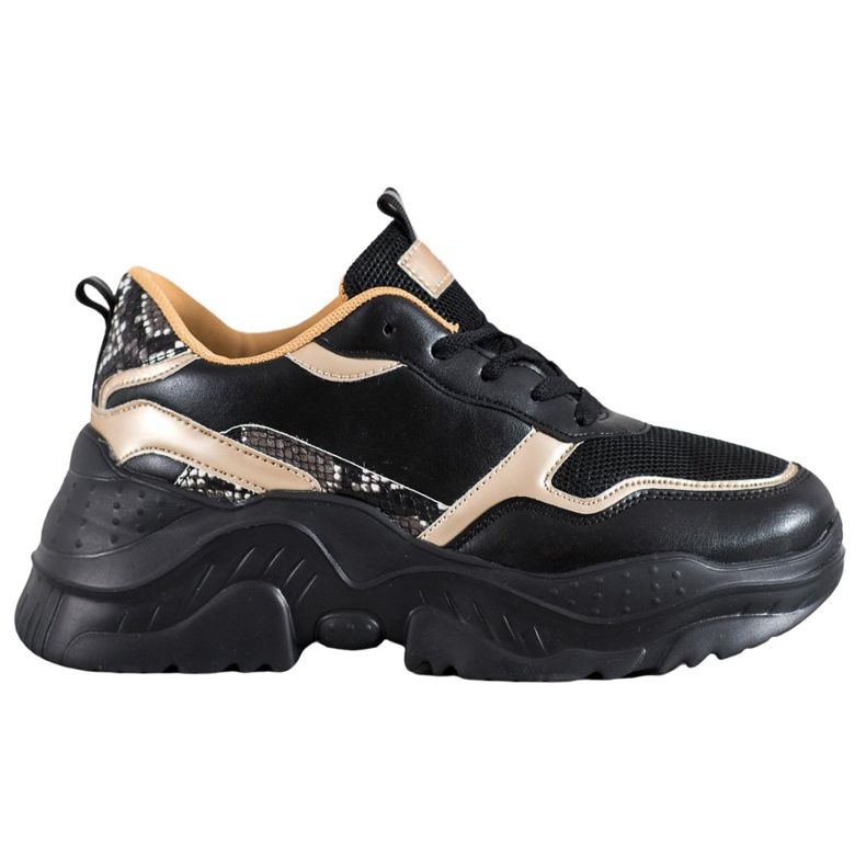 SHELOVET Baskets noires avec empiècements dorés le noir jaune