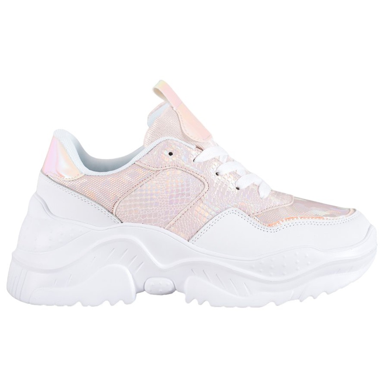 SHELOVET Baskets en cuir écologique blanche multicolore rose SHELOVET Baskets en cuir écologique blanche multicolore rose