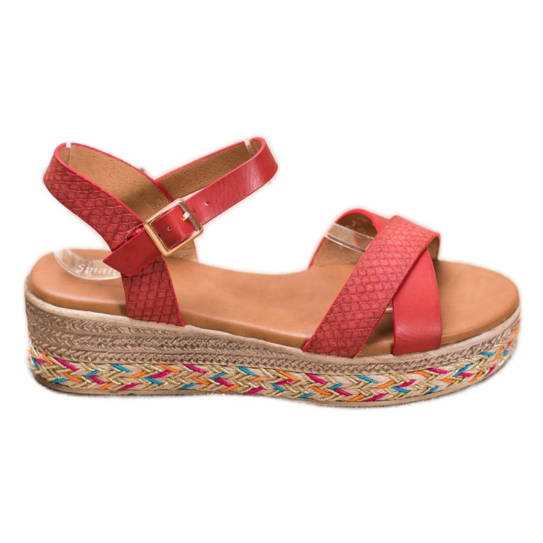 Small Swan Sandales à la mode avec cuir écologique rouge