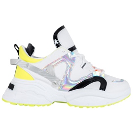 Weide Baskets mode blanche le noir gris jaune