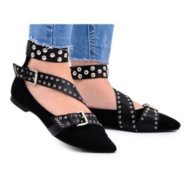 Lu Boo Black Ballerina Straps Rivets En Spitz Esteria le noir