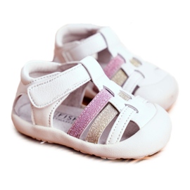 Apawwa Sandales Enfant avec Velcro Glitter Blanc Ontario rose doré