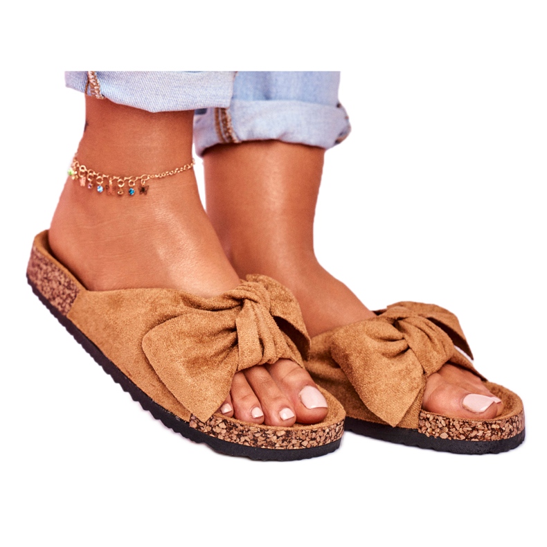 NFR Pantoufles Marron Pour Femmes Avec Un Noeud Wendy Cork brun