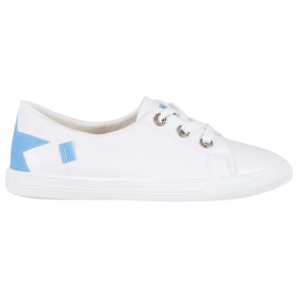 Weide Baskets blanches avec cuir écologique bleu