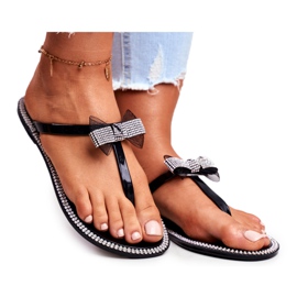 LU BOO Pantoufles En Caoutchouc Pour Femmes Tongs Noires Strass Lou