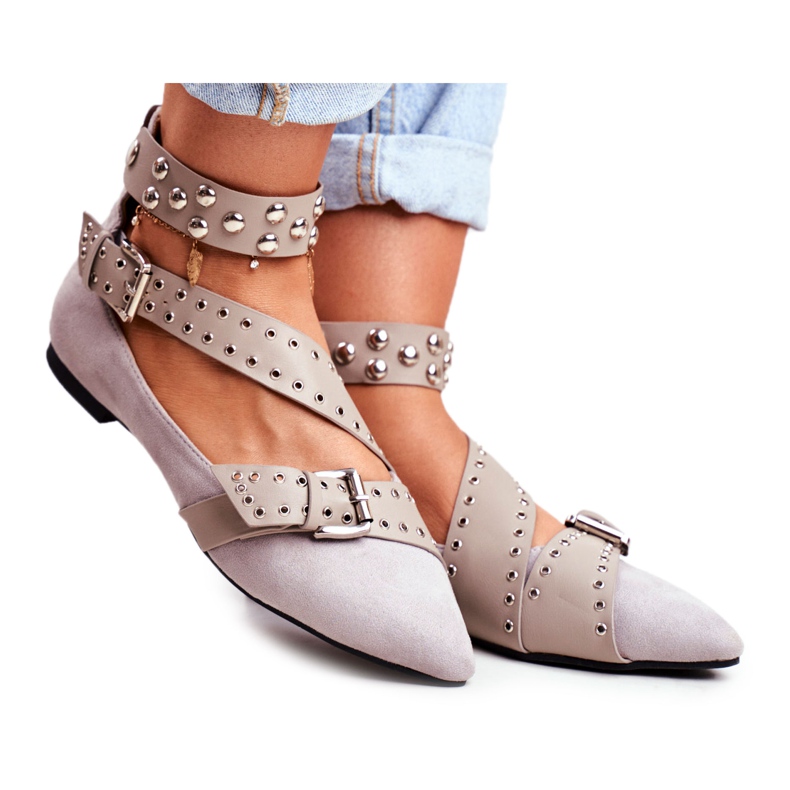 Lu Boo Ballerine En Spitz Rayé Rivets Gris Esteria