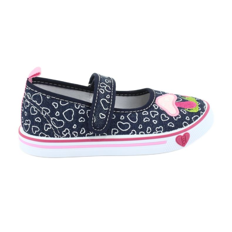American Club Baskets ballerines avec coeurs Velcro TEN15 blanche bleu marin rose