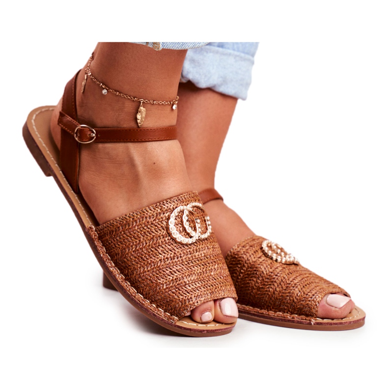 Sandales plates marron pour femmes Lu Boo Tressé Felicia brun