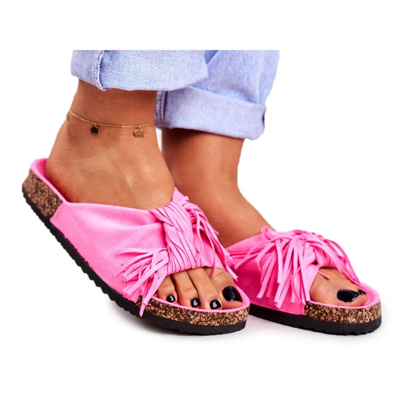 BUGO Tongs Rose Fluo Femme Sur Cork Fringe Marina
